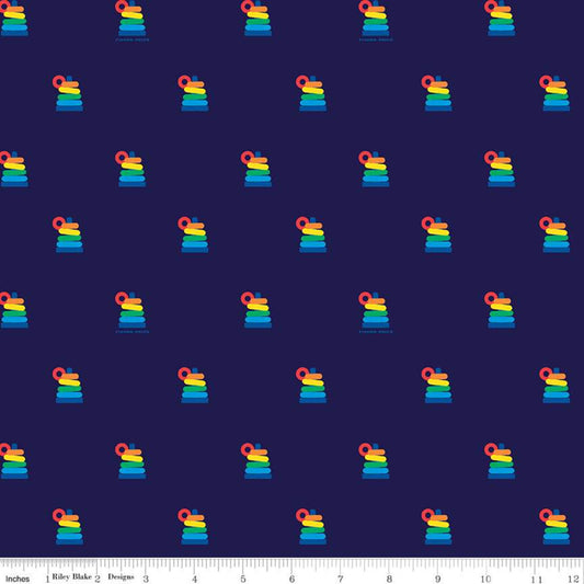 Pattern of colorful rainbow stacks on a navy blue background