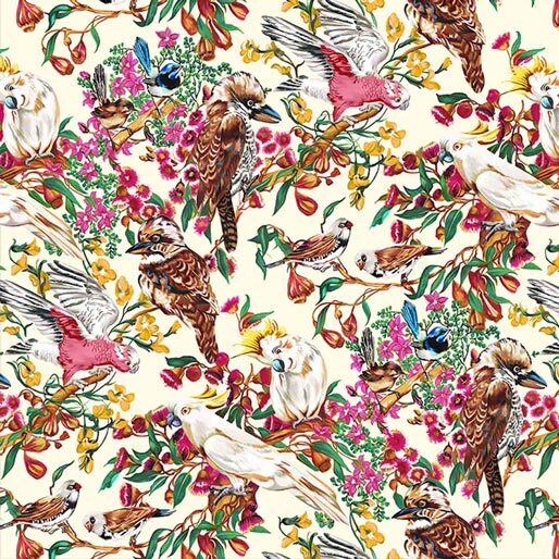 Kennard & Kennard Burrangong Birdlife Kookaburras Galahs Cockatoos 11m Fabric Bolt