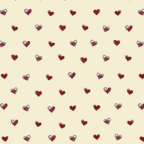A sweet and versatile cream heart print from the Memory Mass collection by Stof, featuring delicate hearts on a soft cream background