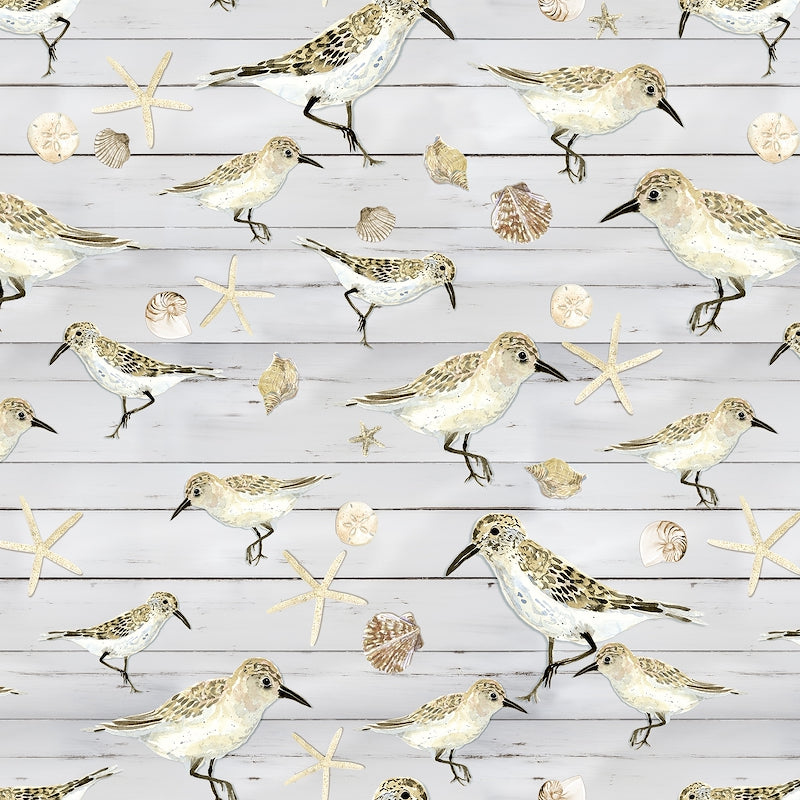 Sandpipers - Beach Birds Light Grey 6.5m Fabric Bolt | Blank Quilting