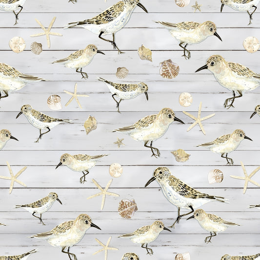 Sandpipers - Beach Birds Light Grey 6.5m Fabric Bolt | Blank Quilting