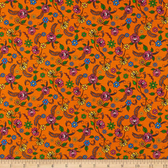 Northcott Nine Lives - Floral Toss Orange 11m Fabric Bolt