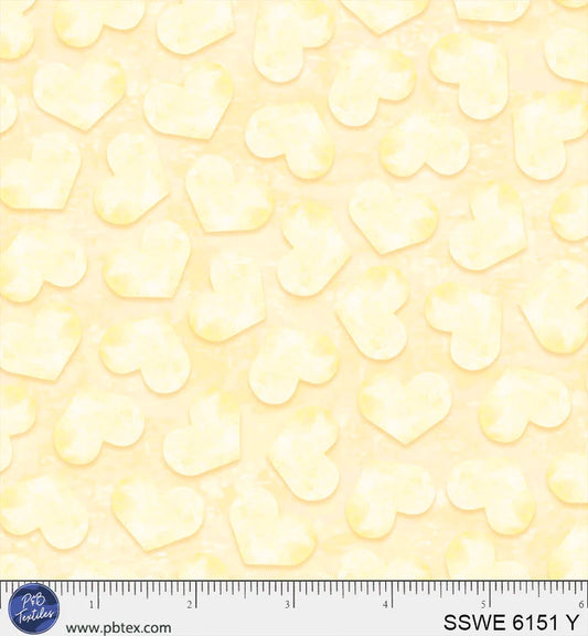Spring Sweeties - Tossed Textural Hearts Yellow 9m Fabric Bolt | P&B Textiles