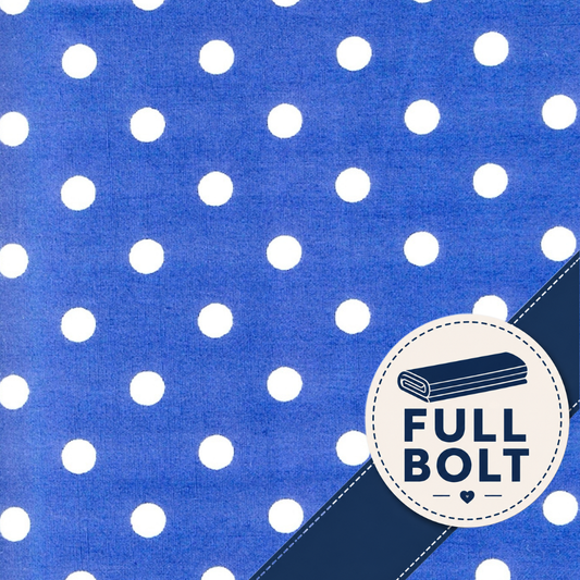 Medium Dot 1/4" - White on Royal Blue 12m Fabric Bolt | Sevenberry
