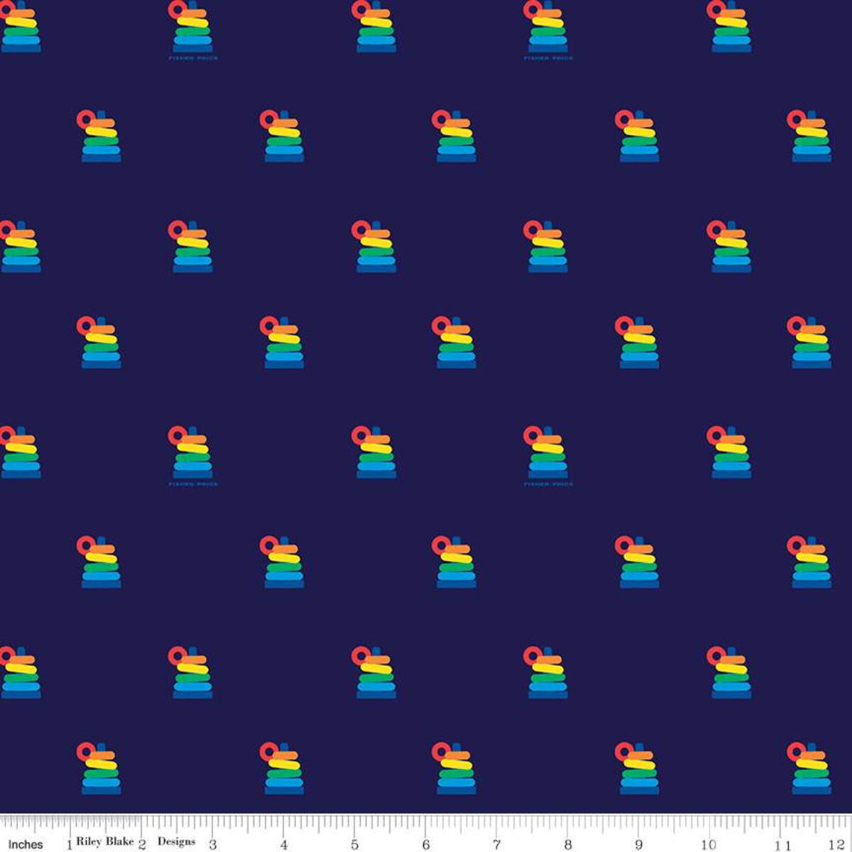 Pattern of colorful rainbow stacks on a navy blue background