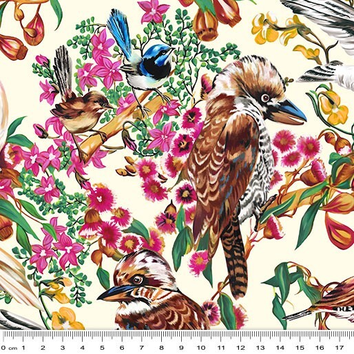 Burrangong Birdlife Kookaburras Galahs Cockatoos 11m Fabric Bolt | Kennard & Kennard