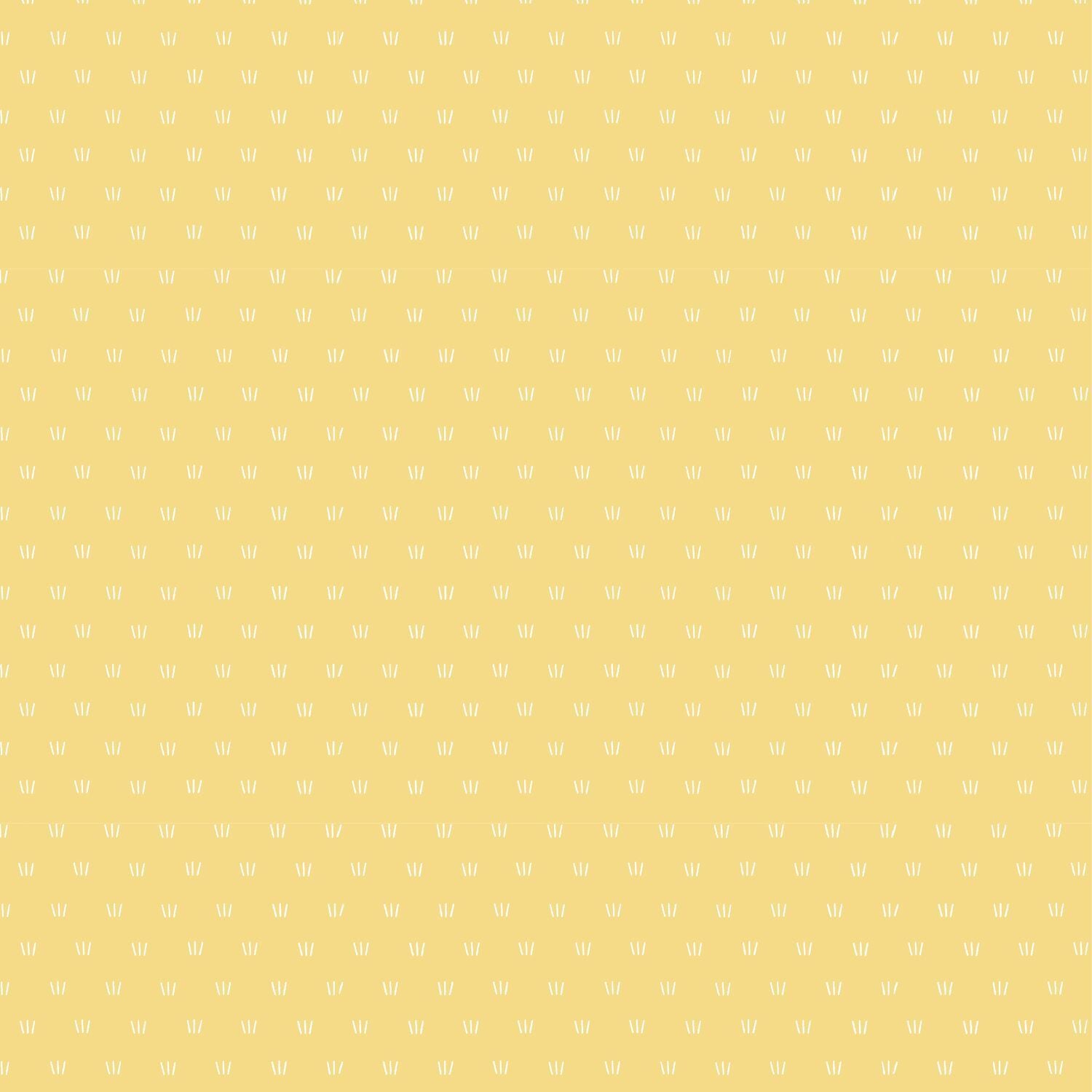 A repeating pattern of small white stylized flower or leaf motifs on a soft pastel yellow background.