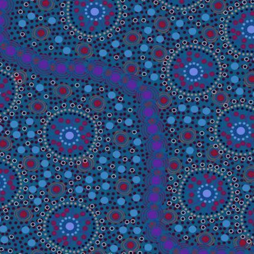 Aboriginal Art Dreamtime Flowers Blue 11m Factory 2nd Fabric Bolt