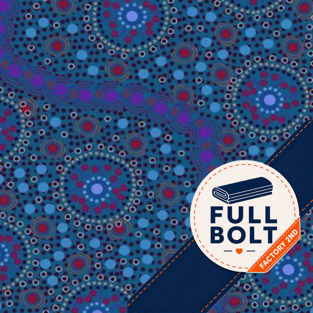 Aboriginal Art Dreamtime Flowers Blue 11m Factory 2nd Fabric Bolt