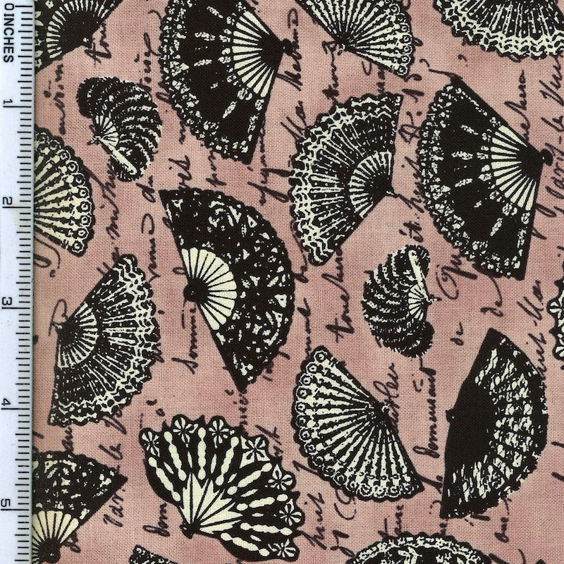 A beautiful dusty pink fan design from the Lady Claire collection by Blank Quilting, with an elegant decorative feel that works beautifully across both quilting and sewing projects