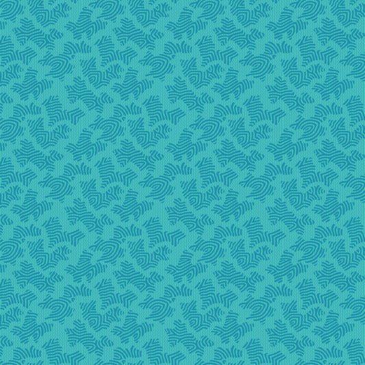 A close-up of a repeating abstract pattern in teal and blue, filling the entire frame.