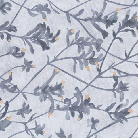 Pattern of branches with small leaves on a light grey background