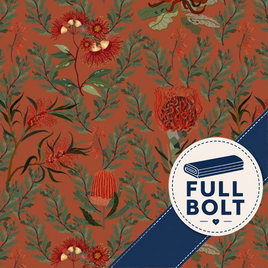 Norah's Natives Australian Native Wildflower Floral Orange 10m Fabric Bolt DV6355