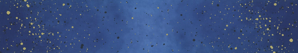 A square blue textured background with scattered small gold and black speckles, resembling a glittery or metallic starry surface.