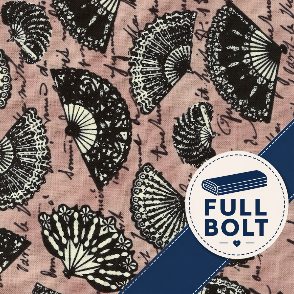 A beautiful dusty pink fan design from the Lady Claire collection by Blank Quilting, with an elegant decorative feel that works beautifully across both quilting and sewing projects