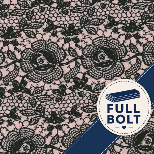 A delicate dusty pink lace-inspired print from the Lady Claire collection by Blank Quilting, bringing a soft and elegant look to quilting and sewing projects