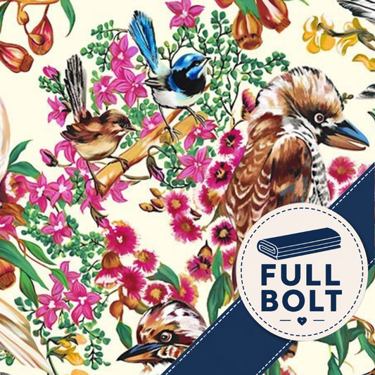 Kennard & Kennard Burrangong Birdlife Kookaburras Galahs Cockatoos 11m Fabric Bolt