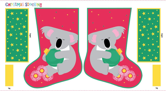 Festive Aussie Friends - Christmas Koala Stocking 24" Panel 8m Fabric Bolt | Devonstone