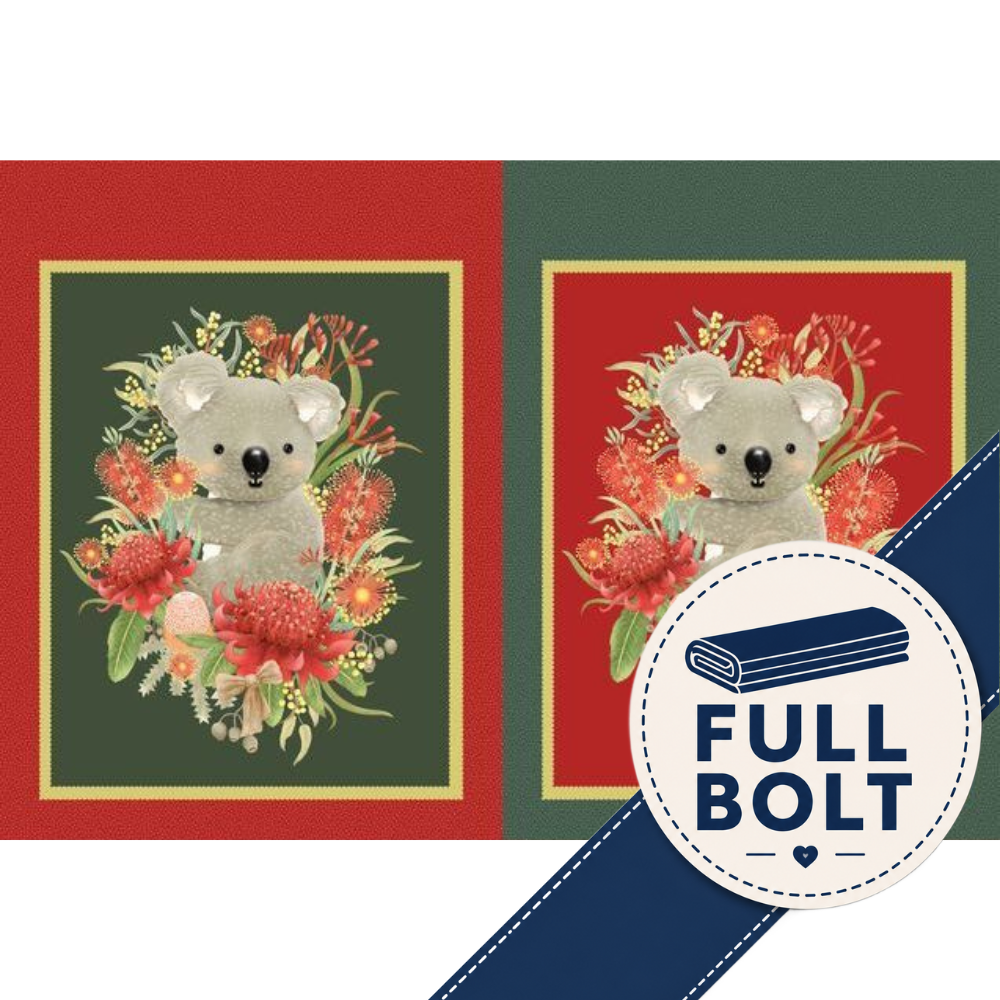 Jen Digital Art Christmas - Koalas Sack Block 29" Panel 8m Fabric Bolt | Devonstone