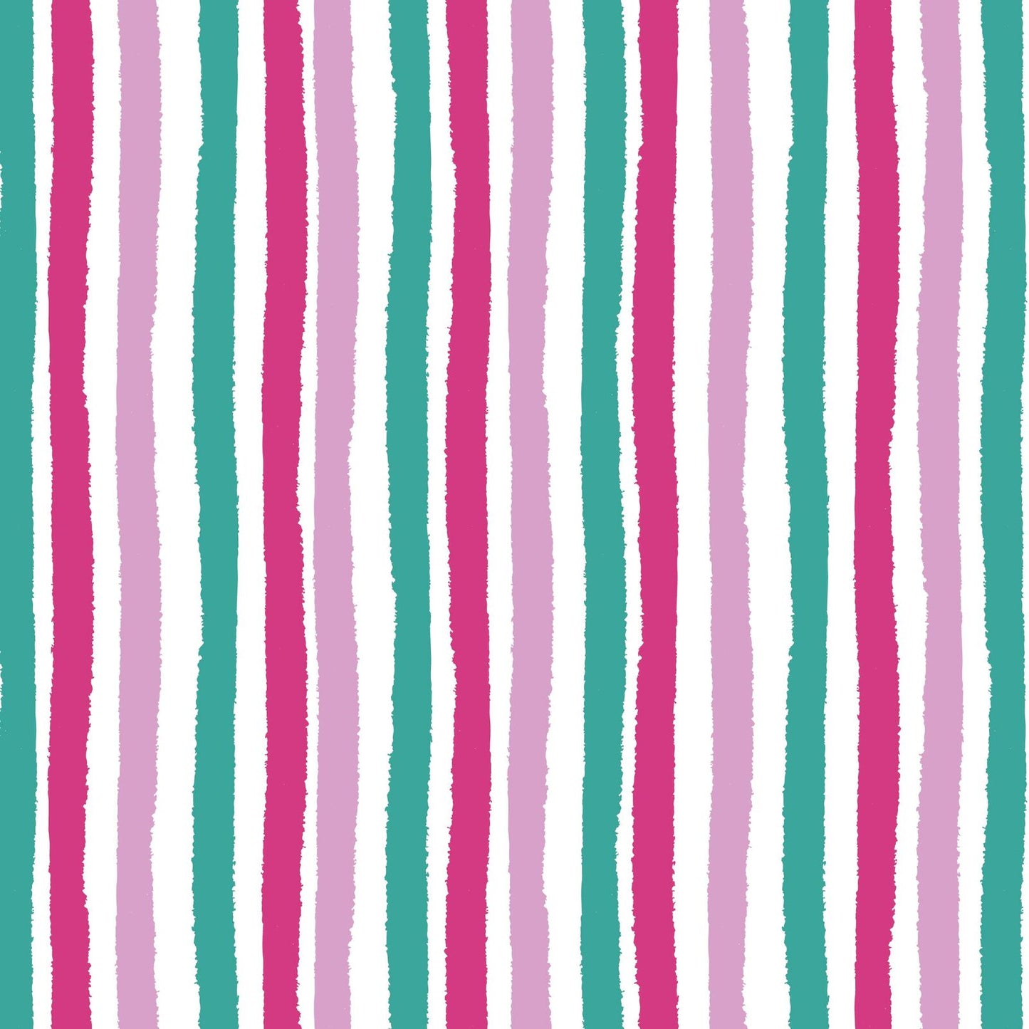 Vertical striped pattern with alternating hand-drawn style lines in teal, pink, light pink, and white.