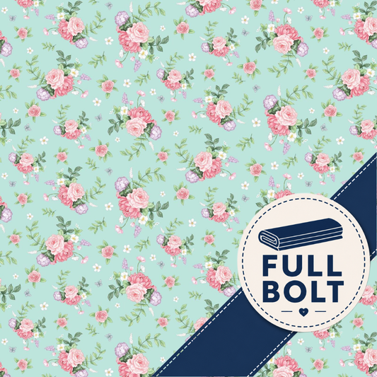Devonstone Little Wren Cottage Floral Aqua Mint 8m Fabric Bolt DV3498