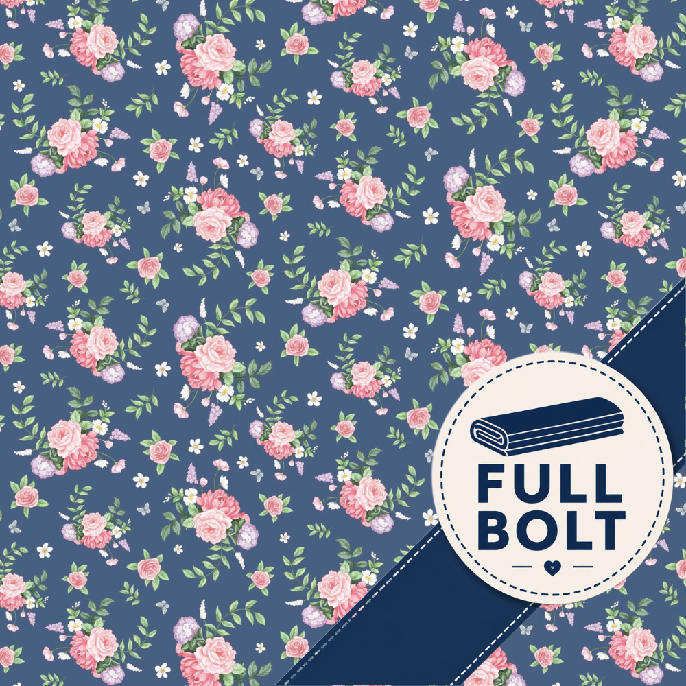 Devonstone Little Wren Cottage Floral Blue 8m Fabric Bolt DV3497