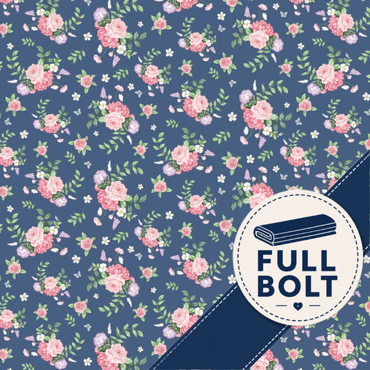 Devonstone Little Wren Cottage Floral Blue 8m Fabric Bolt DV3497