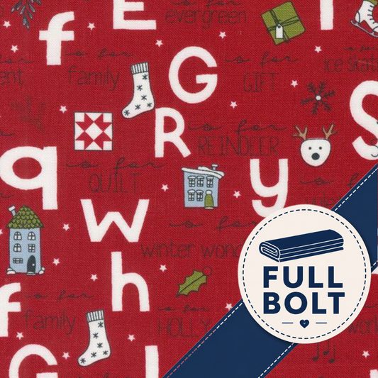 Moda On Dasher Christmas Alphabet Red 7m Fabric Bolt