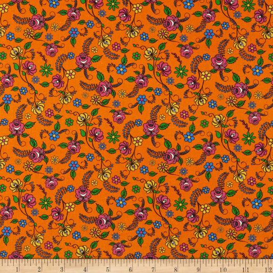 Nine Lives - Floral Toss Orange 11m Fabric Bolt | Northcott